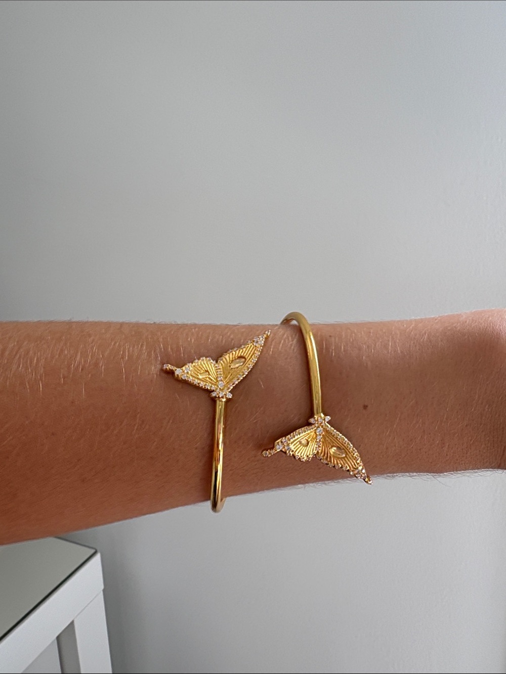 Gold Butterfly Wing Open Cuff Bracelet - Women’s Elegant Accent